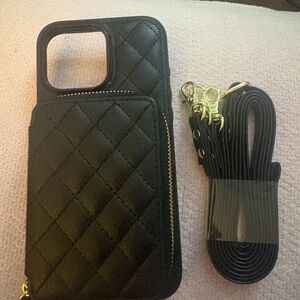 Black Quilted Phone Case with Strap